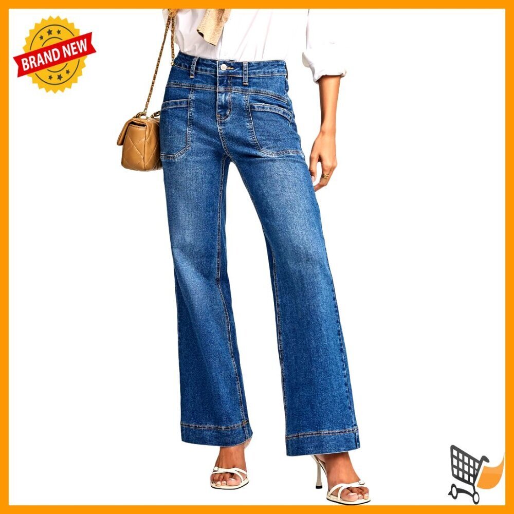 High Waisted Wide Leg Bootcut Jeans Stretchy Denim Pants Straight Fit